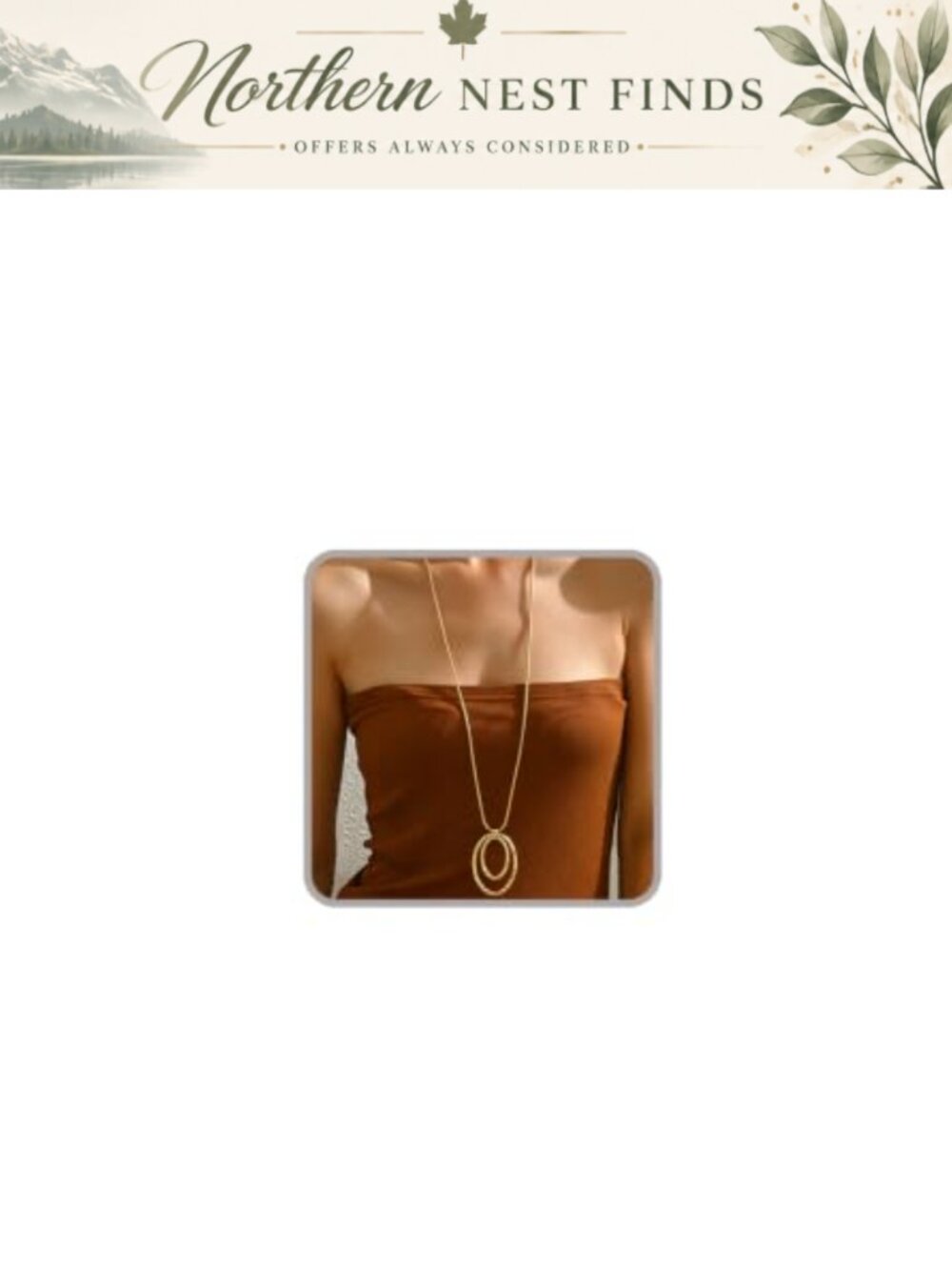 Gold Plated Double Ellipse Pendant Necklace Long Statement Snake Chain